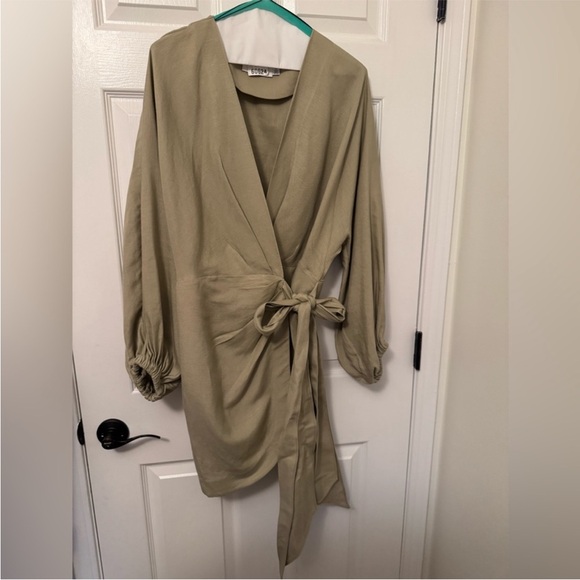 Sage Wrap Midi Dress with Draped Tie - Picture 4 of 5